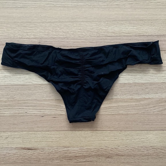 Black Tanga Ruched Bikini Bottoms - Picture 2 of 2